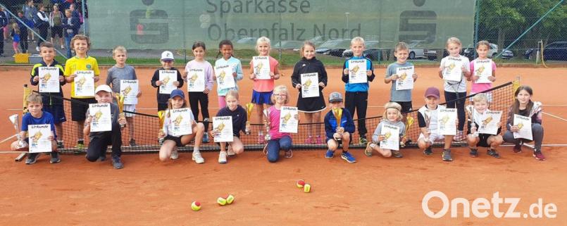 Die meisten Spieler gingen bei den Tennis-Stadtmeisterschaften für Jugendliche im Kleinfeld an den Start. Die Gewinner sind (vorne, von links) Jonas Holzbecher, Konstantin Doss, Leni Meier, Greta Baumgärtner, Charlotte Gollwitzer, Jakob Sawetzki, Vinzenz Gürtler, Lorenz Böckl, Hannes Steiner und Antonia Borbely. Bild: exb