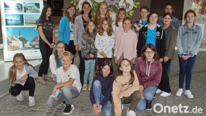 Diese Kinder aus Schönsee, Tiefenbach und Sedlice waren bei der Präsentation ihres Werkes in der Aula der Schule dabei. Bild: mmj
