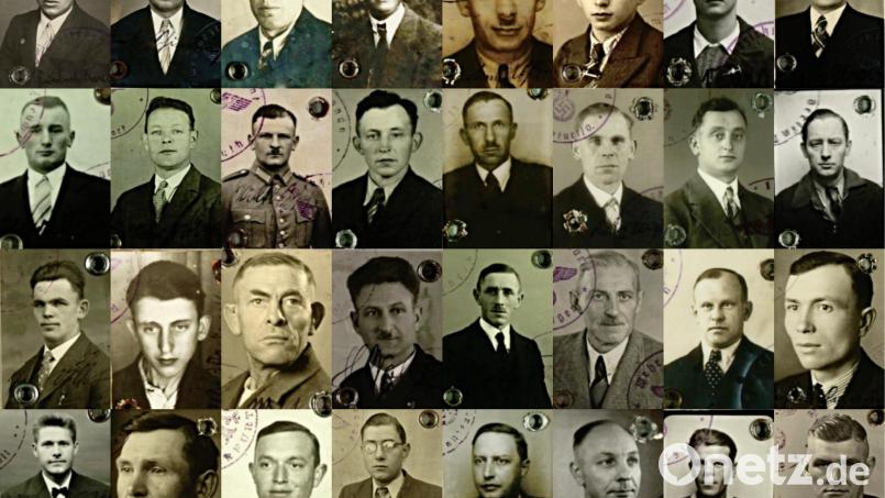Die Staatsanwaltschaft Weiden ermittelt gegen einen 96-Jährigen. Er soll 1945 der SS im Konzentrationslager angehört haben. Sein Wehrpass – und 1159 weitere – ist in Prag aufgetaucht. Im Bild ein Teil der letzten Wärter von Flossenbürg. Bild: Grafik: Christian Gold mit Material des Miiltärarchivs Frag