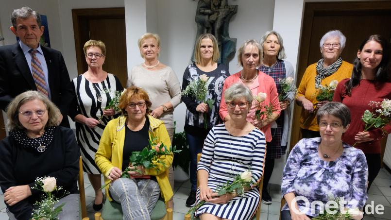 Gestärkt geht der Katholische Frauenbund die kommende Zeit an mit (sitzend, von links) Diana Kühner, Christina Schaller, Renate Bock, Christine Wirth sowie (stehend, von links) Pfarrer Max Früchtl, Wilma Witzl, Beate Götz, Andrea Mutterer, Christa Neubeck, Ingrid Lindner, Renate Beierl (ausgeschieden) und Birgitt Kraus. Bild: le