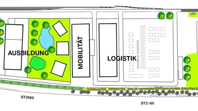 So sieht der Plan für das Trainings-Logistik-Zentrum im Kemnather Gewerbegebiet Hammergraben aus. Grafik: Markgraf/exb