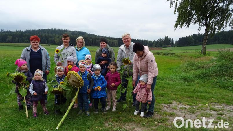 Die Verantwortlichen des GOV Thanstein übergaben die Preise an die jungen Sonnenblumenzüchter. Bild: rkp