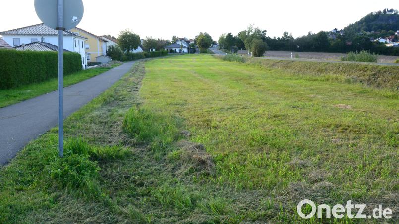 Der Geh- und Radweg (links) wird nach dem Enwurfs des Bebauungsplans zur Straße (rechts) verlegt, so dass die neuen Bauplätze direkt an die Grundstücke mit der bestehenden Bebauung angrenzen. Bild: bey