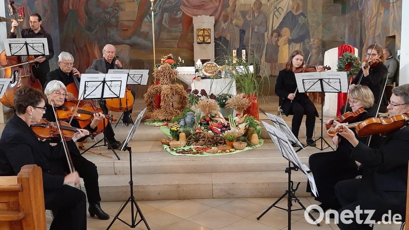 Das Streichensemble des Orchesters Pfreimd war in Oberwildenau zu Gast. Vorne rechts auf dem Bild ist Winfried Siller, musikalischer Leiter und Spieler der Ersten Geige. Bild: rgl