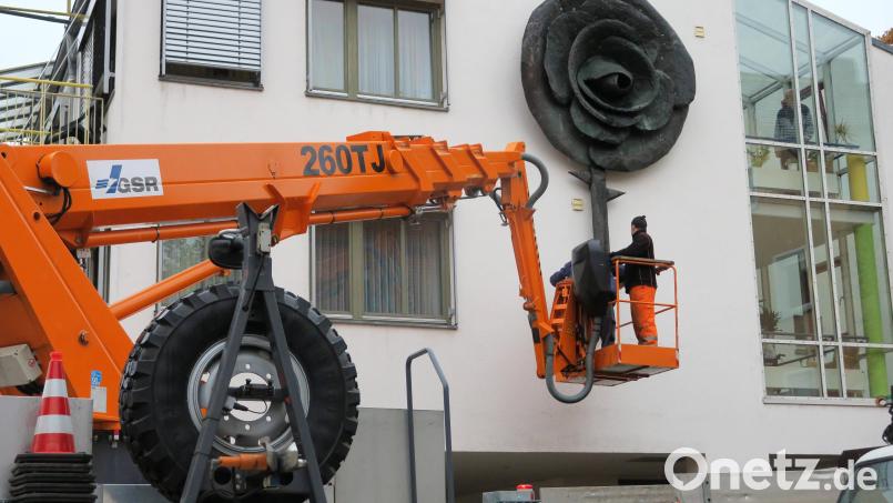 Eine 5,6 Meter hohe Rose aus Kupferblech ziert die Fassade des Elisabethenheims in Schwandorf. Mit 180 Plätzen ist es das größte Seniorenheim im Landkreis. Bild: Hirsch