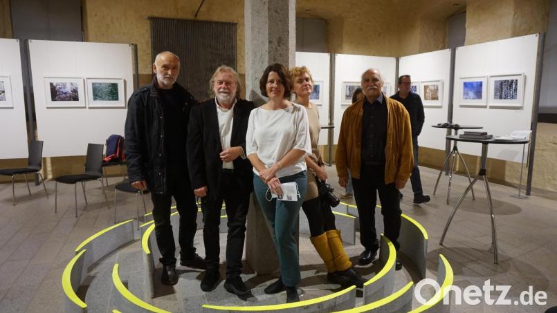 Inmitten der Mondsichelinstallation: CeBB-Leiterin Veronika Hofinger (Mitte), eingerahmt von Aleš Hnízdil, Václav Fiala, Zuzana Karlíková und Jeff Beer (von links). Bild: eib