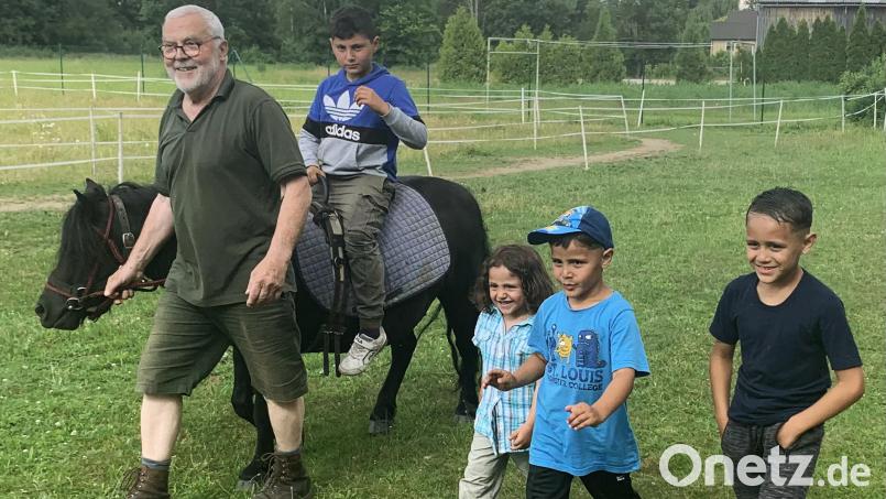 Wolfgang Gerhards hilft nicht nur oft mit, wenn Kinder auf den Ponys reiten dürfen; er inspirierte auch zur Anschaffung weiterer Tiere auf dem Grundstück von Andrea Winkler-Wilfurth, wo sich ferner zwei Esel, zwei Ziegen und 17 Hühner tummeln. Bild: privat/exb