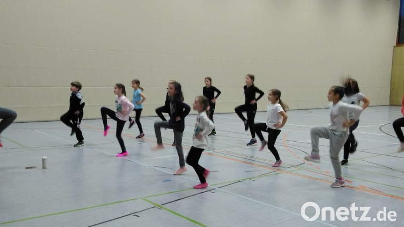 Die Kindergarde will bei ihren Auftritten zu einem Medley unter dem Motto „Schlümpfe- und Bären-Show“ tanzen. Seit Mai üben die Kinder unter Leitung von Vizepräsidentin Michaela Meier (links) fleißig die verschiedenen Tanzschritte. Da heißt es &quot;Hacke, Spitze, Hacke ...!&quot; Bild: u