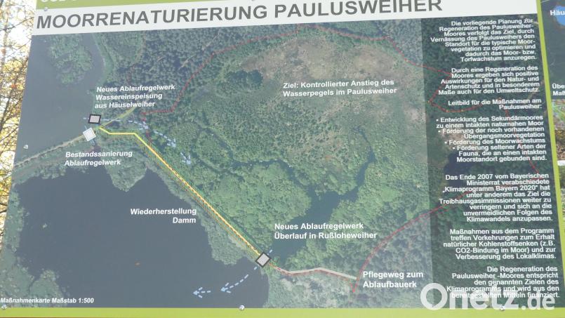 Das Luftbild dieser Info-Tafel zeigt an, durch welche Maßnahmen die Renaturierung des Paulusweihers erfolgen wird. Bild: rn