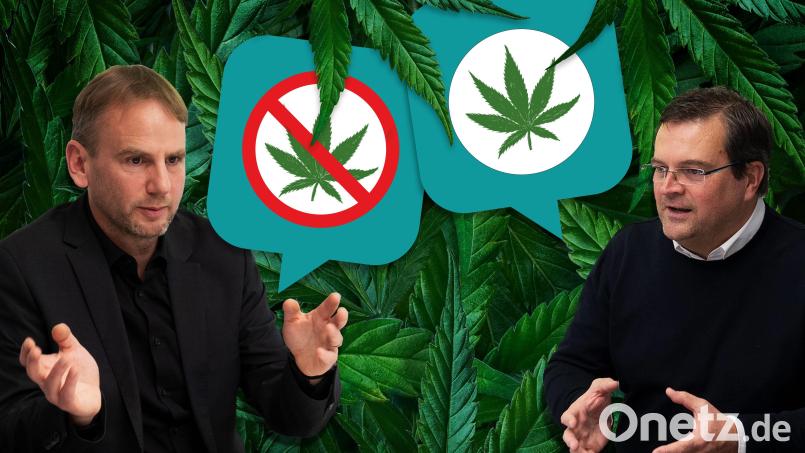 Oberstaatsanwalt Christian Härtl und Anwalt Marc Steinsdörfer diskutieren über die Legalisierung von Cannabis. Bild: Martin Zimmer
