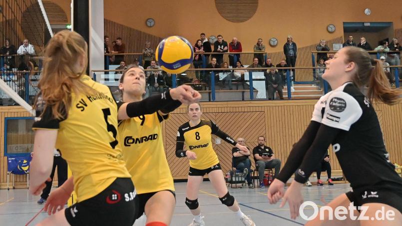 Die Volleyballerinnen des SV Hahnbach mühten sich gegen den TB ASV Regenstauf, mussten sich aber mit 0:3 beugen (von links): Lisa Kölbel, Mira Sperber am Ball, Celine Schüll und Marie Heidinger. Bild: ref