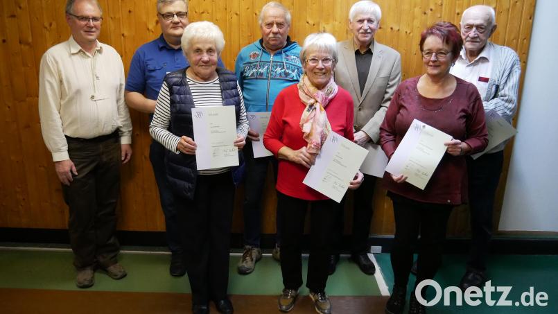 Im Bild die für ihre jahrelange Treue geehrten Vereinsmitglieder der Siedlergemeinschaft Waldsassen e.V. mit (von links) Vorsitzendem Reinhard König, Claus Malzer, Ilona Monke, Johann Süß, Irma Gerl, Josef Reindl, Beate Scharnagl und Otto Müller. Bild: hmr