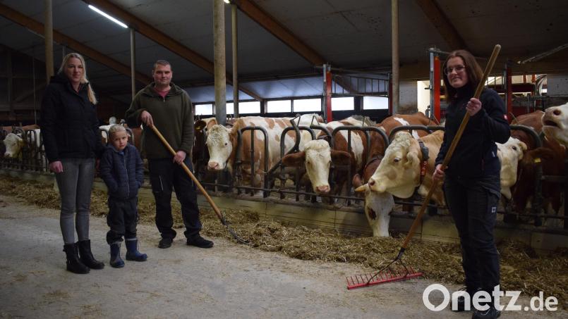 Die 16-jährige Hanna Gmeiner (rechts) macht bei Sabine und Marco Eckert eine Ausbildung zur Landwirtin. Für das vorbildliche Engagement in der Ausbildung im Bereich der Landwirtschaft erhielt die Firma Eckert GbR den Staatsehrenpreis. Bild: szl