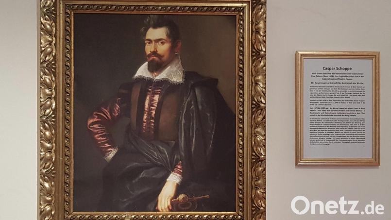 Das Bild im Flez des Schlosses von Caspar Schoppe wurde auf Leinwand kopiert und sieht dem Original verblüffend ähnlich. Bild: gi