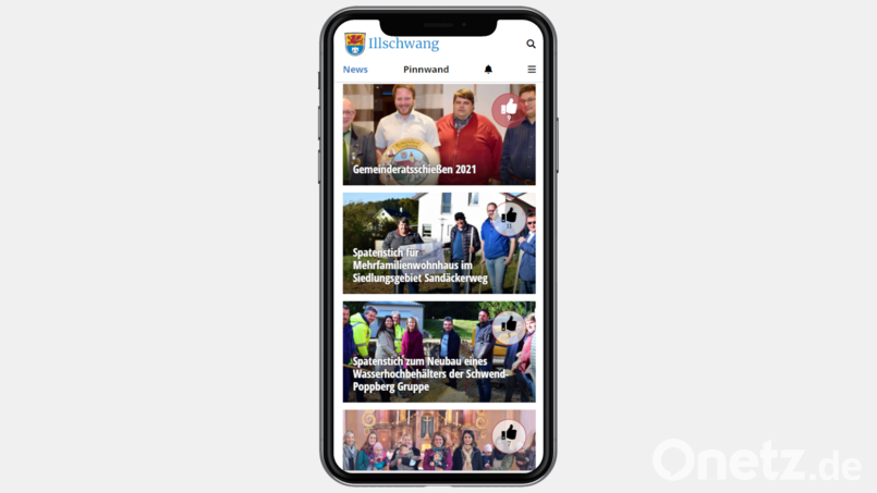 Blick auf die Nachrichten-Seite der neuen Orts-App von Illschwang. Screenshot: no