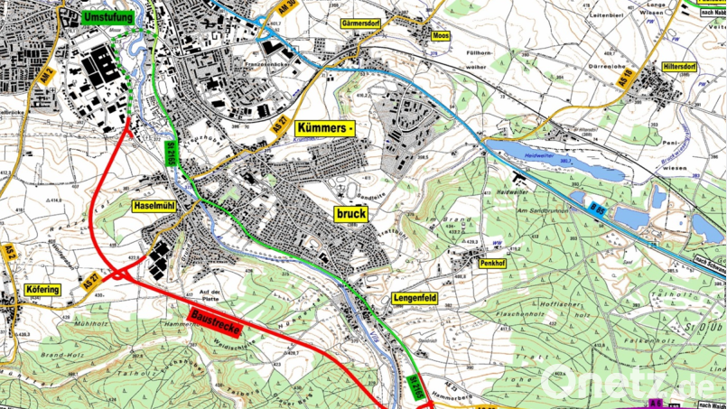 Ortsumgehung/Westumfahrung Kümmersbruck - Übersichtskarte. Bild:  Stefan Noll, Staatliches Bauamt Amberg-Sulzbach