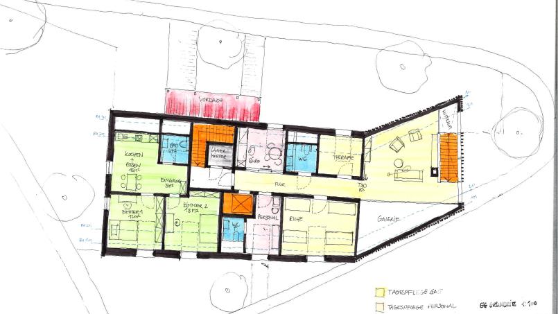 Der Bauentwurf zur Tagespflege (hier die Ansicht des Erdgeschosses) wurde an die Gegebenheiten angepasst und das weitere Projekt vom Gremium abgesegnet. Bild: Architekturbüro Christian Schönberger