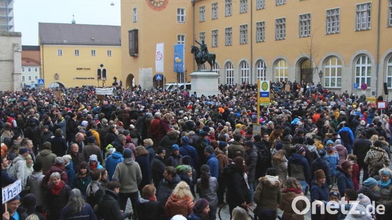 Bei einer Demonstration gegen die Corona-Maßnahmen in Regensburg kamen am Samstag rund 2400 Teilnehmer auf den Domplatz. Bild: mib