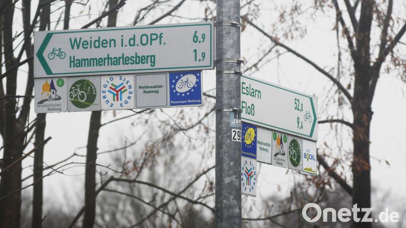 Beim Einstieg zum Bocklradweg in Neustadt führt ein anderer Radweg nach Weiden. Redakteur Frank Stüdemann wünscht sich eine durchgehende Trasse zur Max-Reger-Stadt. Kleines Problem dabei: Noch sind da Züge unterwegs. Bild: Gabi Schönberger