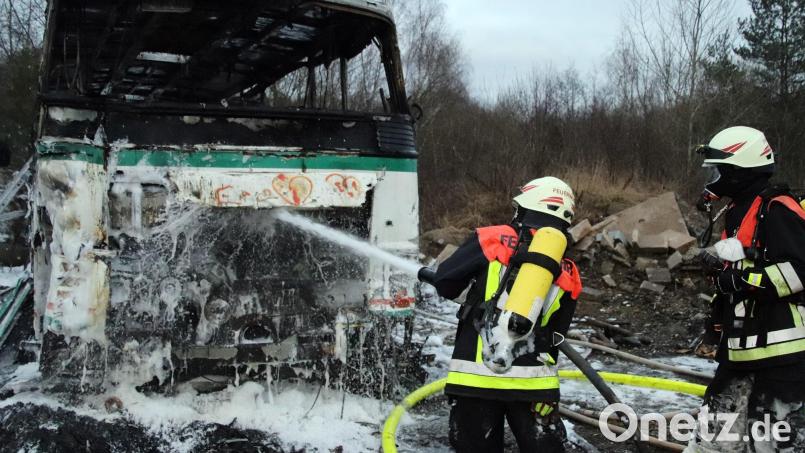 Die Einsatzkräfte hatten den Brand des Omnibusses, der beim Dirtpark im Bereich Leonie steht, schnell gelöscht. Bild: jma