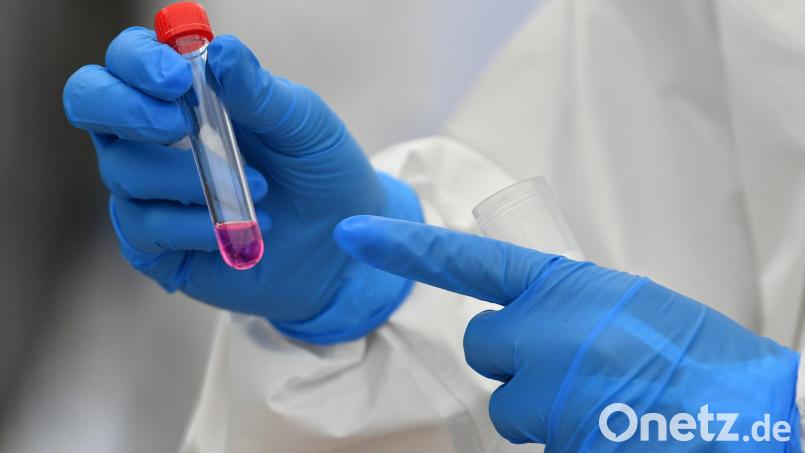 Eine Mitarbeiterin hält ein Röhrchen mit einer Nährlösung für einen Corona-Test in der Hand. Symbolbild: Hendrik Schmidt/dpa