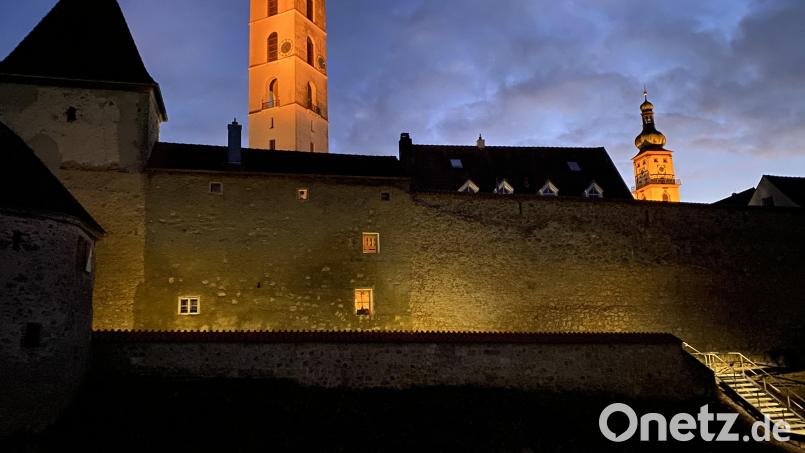 Blick von der Allee aus auf die Sulzbacher Altstadt mit den Türmen der beiden Kirchen und der sanierten Stadtmauer. Bild: gw