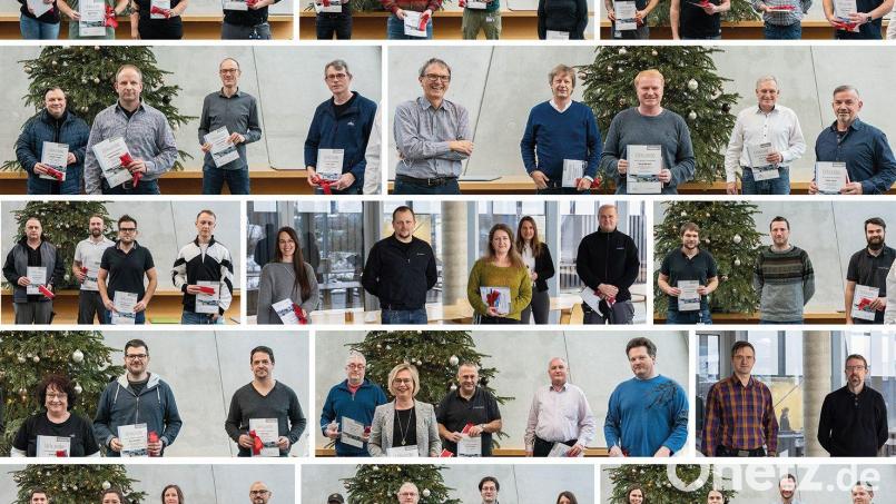 63 Jubilare wurden bei Baumann Automation für ihr langjähriges Engagement für die Firma geehrt. Bildmontage: Baumann Automation/exb
