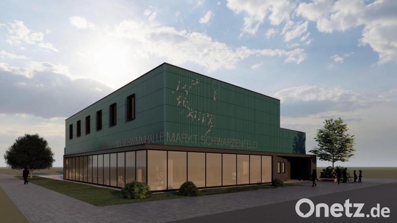 Schön anzusehen, aber für viele Markträte zu teuer in der Realisierung. Die Skizze für Generalsanierung des Hallenbad in Schwarzenfeld wird nach derzeitigem Diskussionsstand nicht in den Staus der Umsetzung kommen. Grafik:  Maier Architekten Amberg/exb