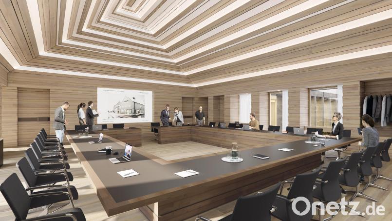 In der Computergrafik ist der neue Sitzungssaal des Stadtrates schon fertig. Grafik: Brückner&Brückner/exb