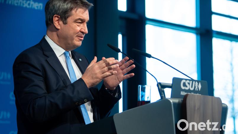 Markus Söder, CSU-Vorsitzender und Ministerpräsident von Bayern, nimmt in der Parteizentrale nach einer Sitzung des CSU-Vorstands an einer Pressekonferenz teil. Bild: Sven Hoppe