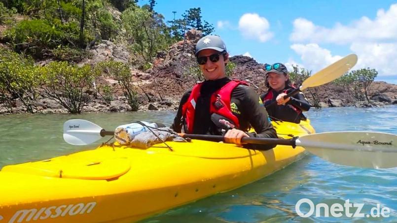 Für ein Jahr ans andere Ende der Welt: Dieses Wagnis gingen Kathrin Wolf aus Bärnau und ihr Freund Felix Steckermeier aus Tirschenreuth ein. Das Bild zeigt sie beim Kanufahren in Airlie Beach. Bild: Wolf/exb