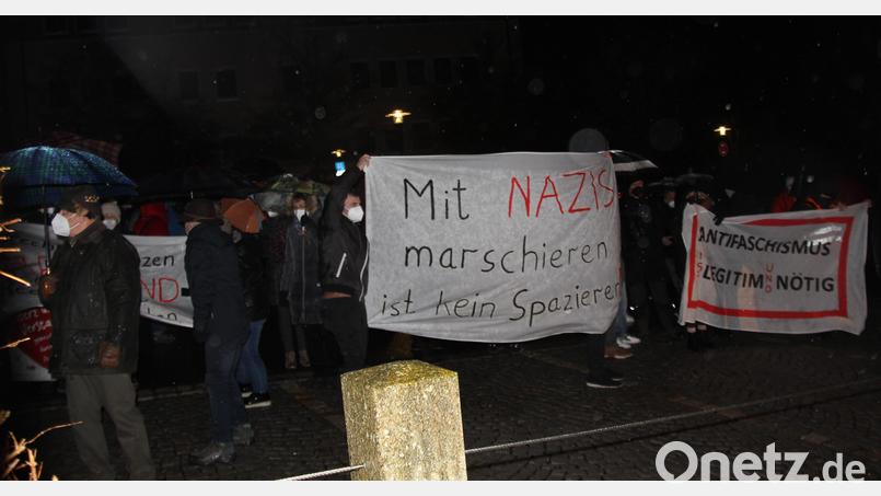 Mit Spruchbannern und Plakaten machten die Demonstranten auf dem Schulparkplatz ihre Positionen deutlich. Bild: fks