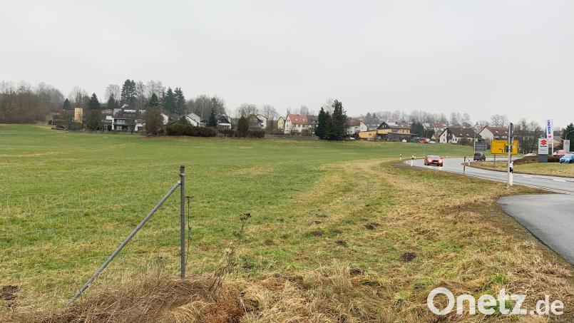 Aus dieser Wiese zwischen Ortsausgang und dem Kreisverkehr an der Autobahn möchte Altenstadt Bauland für einen Supermarkt machen. In Neustadt ist der Stadtrat davon nicht begeistert, will den Nachbarn aber auch keine Steine in den Weg legen. Bild: Gabi Schönberger