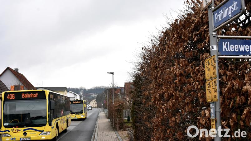 Vorne fährt der 406er Bus durch die Frühlingstraße, direkt dahinter folgt der 410er. Das wird von vielen Anwohnern als Alptraum empfunden. Aus diesem Grund hat der Zweckverband Nahverkehr jetzt reagiert und die Linie 410 gestrichen. Bild: Stephan Huber