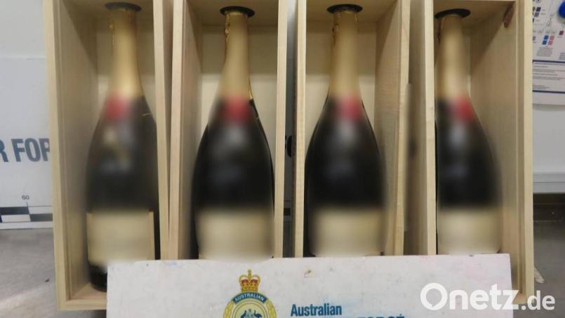 Im Januar 2019 stellte die australische Grenzpolizei 96 Liter MDMA, abgefüllt in Champagnerflaschen, sicher. Die Lieferung stammte aus Europa. Bild: Australian Border Force