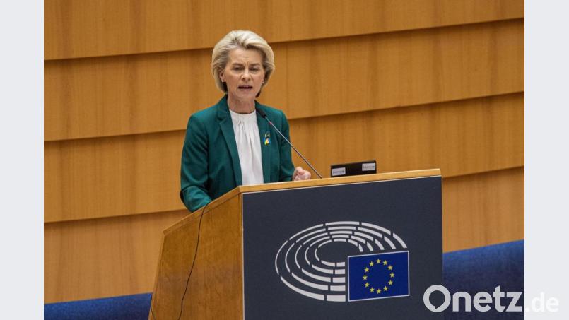 Ursula von der Leyen, Präsidentin der Europäischen Kommission, spricht während einer Plenarsitzung des Europäischen Parlaments. Bild: Jonas Roosens/BELGA/dpa
