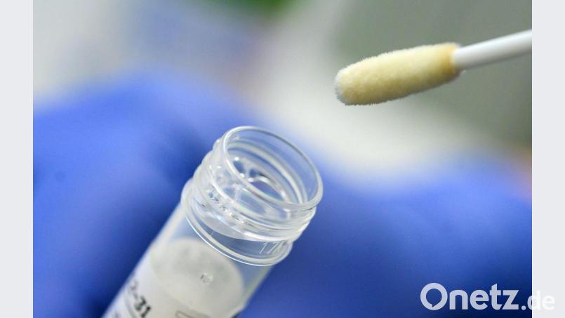 Ein Abstrich für das Testverfahren auf das Coronavirus. Bild: Sebastian Gollnow/dpa/Symbolbild