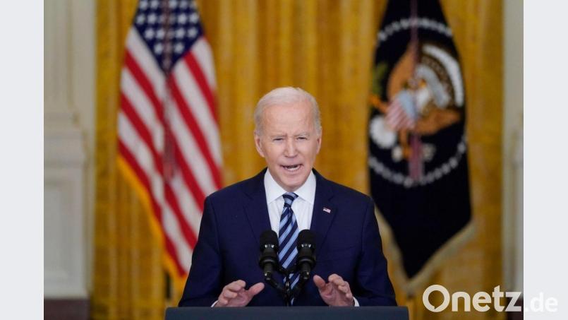 Joe Biden, Präsident der USA, bei einer Rede zum russischen Krieg in der Ukraine. Bild: Alex Brandon/AP/dpa