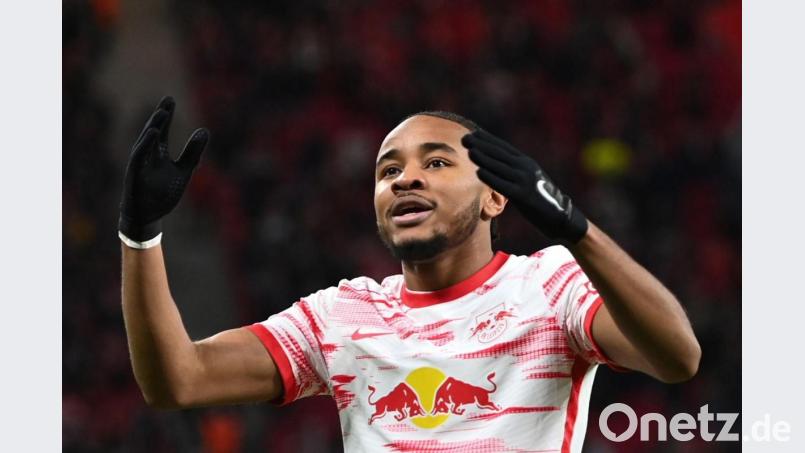 Christopher Nkunku traf für Leipzig zum Sieg. Bild: Sebastian Kahnert/dpa-Zentralbild/dpa