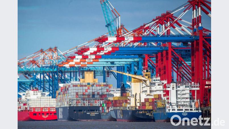 Schiffe liegen im Containerhafen in Bremerhaven. Bild: Sina Schuldt/dpa