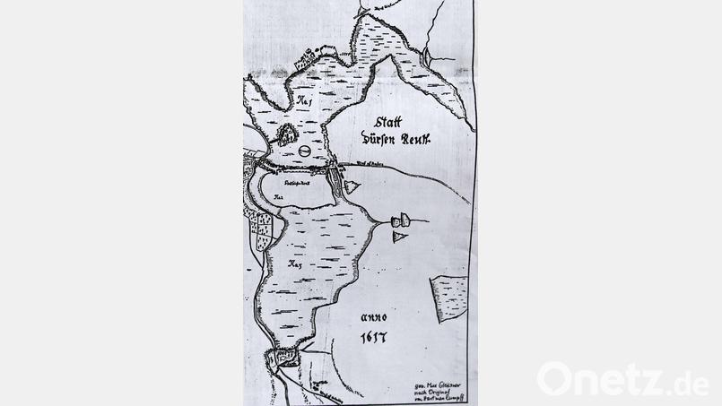 Diese Karte war es, die Max Gleißner auf die Idee brachte, den alten Stadtteich wieder anzulegen. Hartmann Rumpff hat 1617 im Auftrag von Kurfürsten Friedrich V., dem späteren Winterkönig, die &quot;Stadt im Teich&quot; vermessen, ein Jahr vor Ausbruch des 30-jährigen Krieges. Bild: tsp