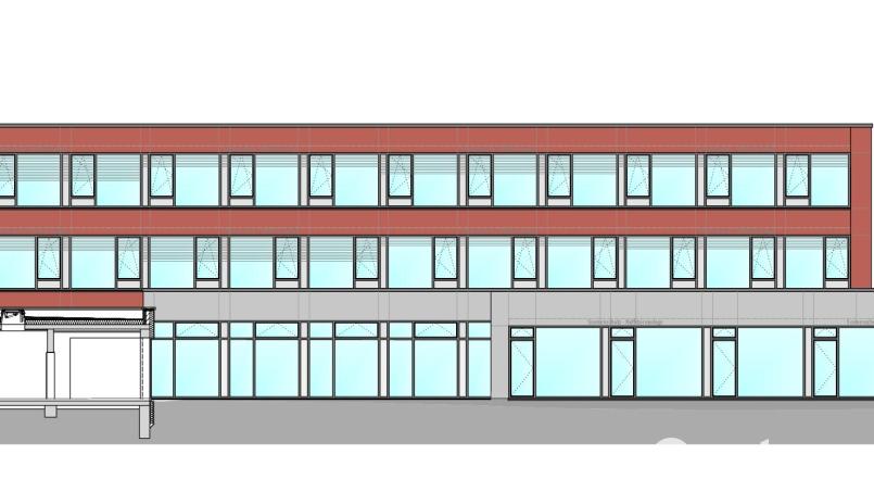 So präsentiert sich die Jobst-vom-Brandt-Schule nach der Generalsanierung. Bei der Optik sind klare Bezüge zur neuen Sporthalle zu sehen. Grafik: Architekturbüro Hilgarth/exb