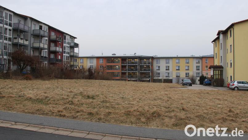 Auf der Wiese zwischen den Wohnhäusern an der Martin-Luther-Straße (links) und der Ringstraße (rechts) möchte ein Investor ein Mehrfamilienhaus errichten. Bild: hd