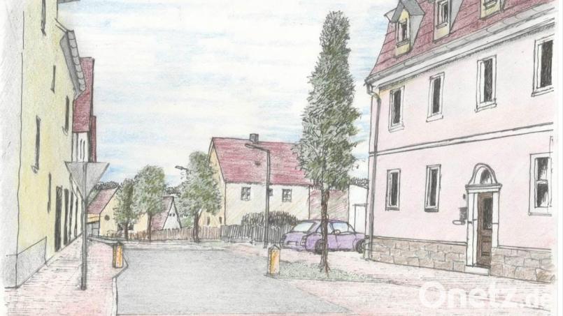 Der Entwurf zeigt, wie in Zukunft die Einfahrt von der Bahnhofstraße in die Bergstraße aussehen könnte. Grafik: Ingenieurbüro Münchmeier-Eigner