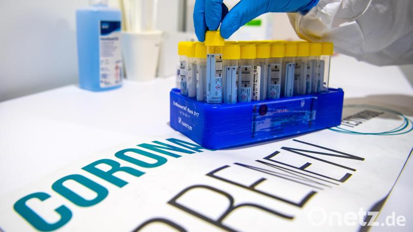 Proben für PCR-Tests auf das Coronavirus werden in einem Testzentrum für den Transport ins Labor verpackt. Im Landkreis Tirschenreuth gab es innerhalb einer Woche 758 positive Coronatests. Symbolbild: Sina Schuldt/dpa