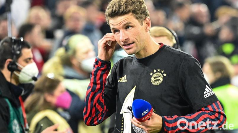 Münchens Thomas Müller nach dem Spiel. Bild: Matthias Balk/dpa/Archivbild