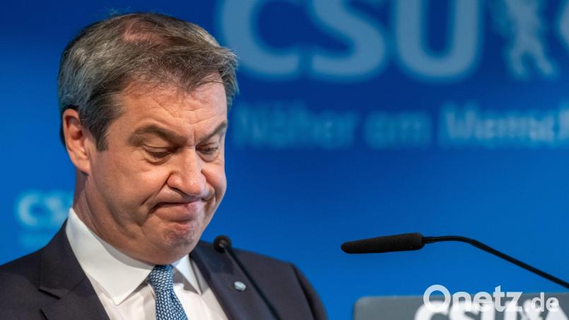 Markus Söder, CSU-Parteivorsitzender, bei seinem Statement zum Rücktritt von CSU-Generalsekretär Stephan Mayer. Bild: Peter Kneffel/dpa