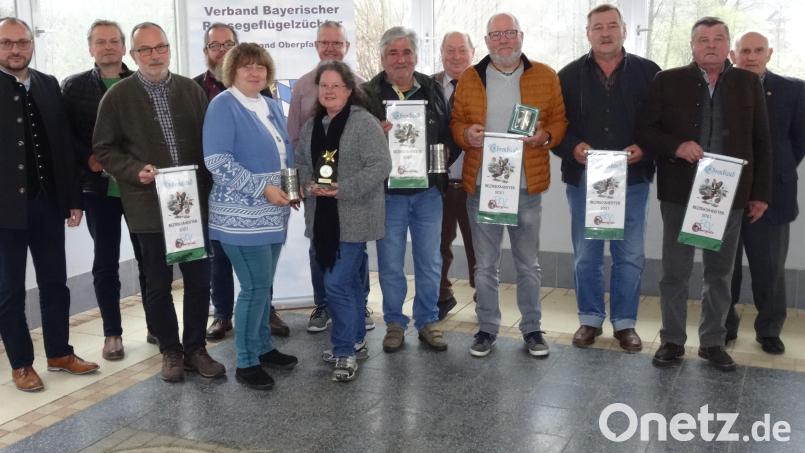 Der Bezirksverband kürt seine neuen Bezirksmeister (von links, mit Bändern) Reiner Bauer, Beatrix Daiminger, Günther Brandl. Josef Zwerenz, Alois Fischer und Josef Zöllner. Bild: fjo