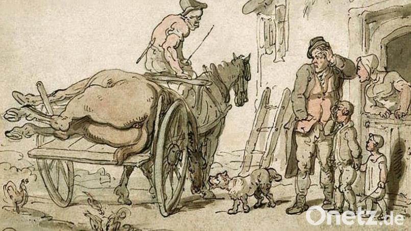 Die Zeichnung einer typischen "Abdeckerszene" stammt von Thomas Rowlandson und dürfte um 1800 entstanden sein. Das Bild ist auch in Obermeiers Buch enthalten. Von sich selbst will sie dagegen kein Foto veröffentlicht sehen. Bild: Thomas Rowlandson/exb