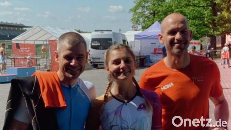 Wolfgang Achatz, Annalena Achatz und Marco Männl (von links) waren beim München-Triathlon-Cup am Start. Bild: exb